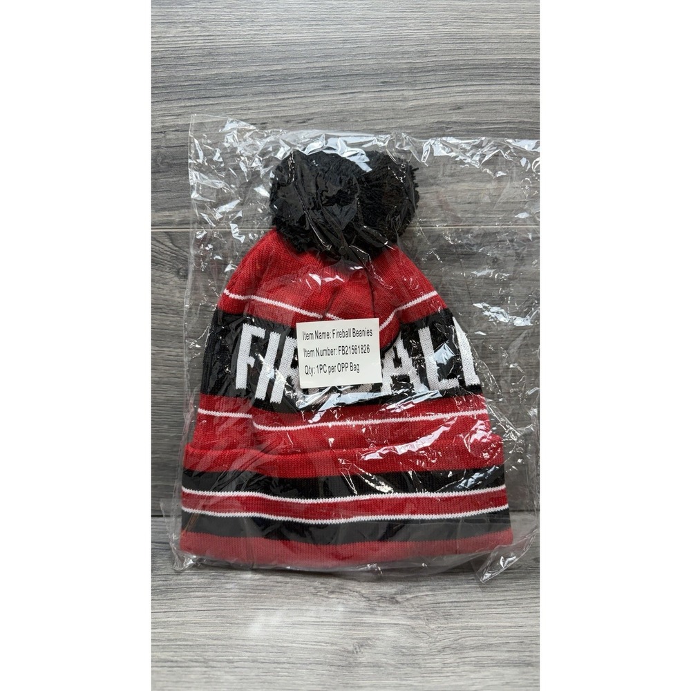 Fireball Whiskey Toboggan Stocking Cap Pom Pom Beanie Winter Hat Outdoor